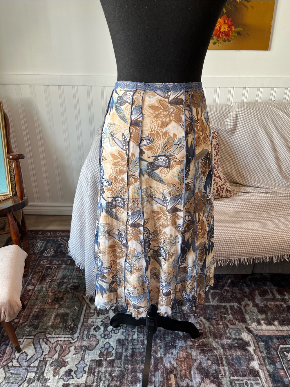 Laura Petites Y2K Floral Lace Embellished Midi Skirt - Size XL 16 (37” waist)